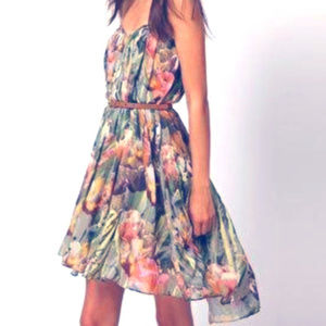 Ted Baker Tulip Print Strapless Dress 3 US 8 AS IS
